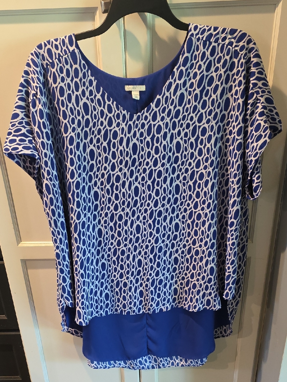 Cato Royal Blue and White Patterned V-Neck Blouse